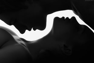 silhouette of man and woman side view of their faces HD wallpaper