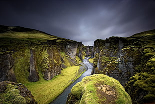 green and gray canyon, landscape, river