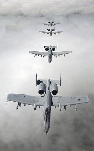 four white fighter jets, Fairchild A-10 Thunderbolt II, aircraft, military aircraft, portrait display