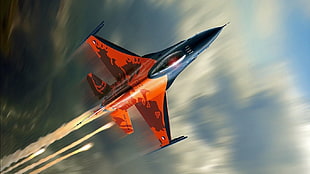 black and orange jet plane, military aircraft