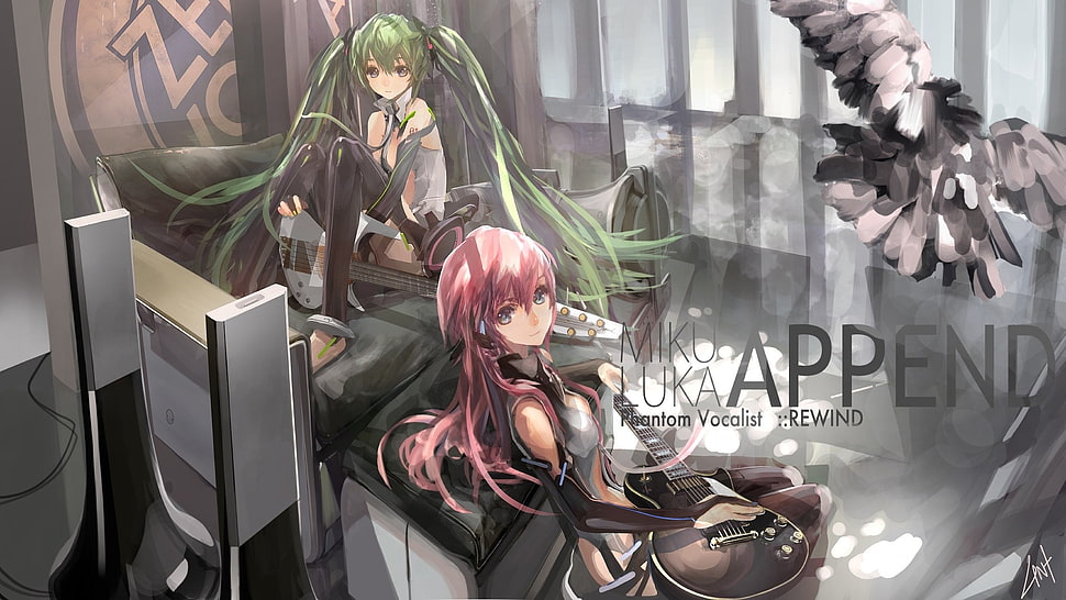 Miku Luka Append poster, anime, Hatsune Miku, Megurine Luka, Vocaloid HD wallpaper