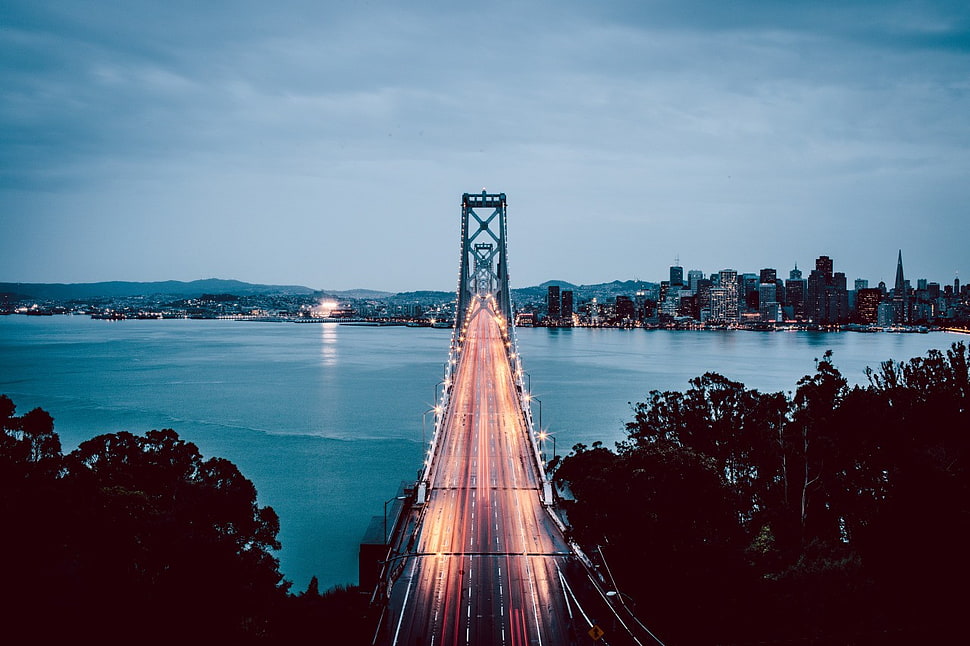 timelapse photography of vehicles travelling across bridge, bridge HD wallpaper