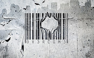 barcode, Alex Cherry, barcode, paint splatter, monochrome HD wallpaper