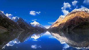 mountain alps, nature, landscape, mountains, lake HD wallpaper