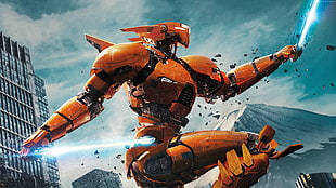 orange robot illustration, Pacific Rim: Uprising, 4k