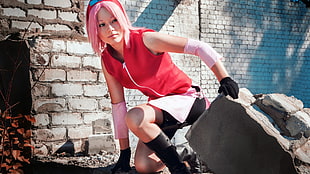 Haruno Sakura cosplay, Haruno Sakura, Naruto Shippuuden, cosplay, pink hair HD wallpaper