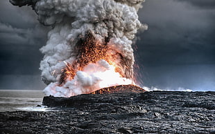 time lapse photography of exploding volcano, nature, explosion, lava, volcano