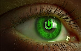 person's eyes, eyes, power buttons, green eyes