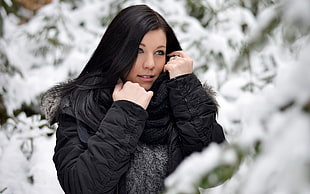woman wearing black winter jacket HD wallpaper