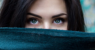 tilt lens photography of woman with green eyes