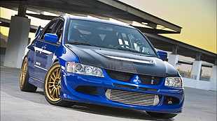 blue Mitsubishi Lancer sedan, Mitsubishi Lancer, evo, Mitsubishi Lancer Evolution, Mitsubishi Lancer Evolution IX
