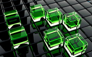 seven green cubes illustration