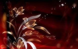yellow, red, and white floral digital wallpaper
