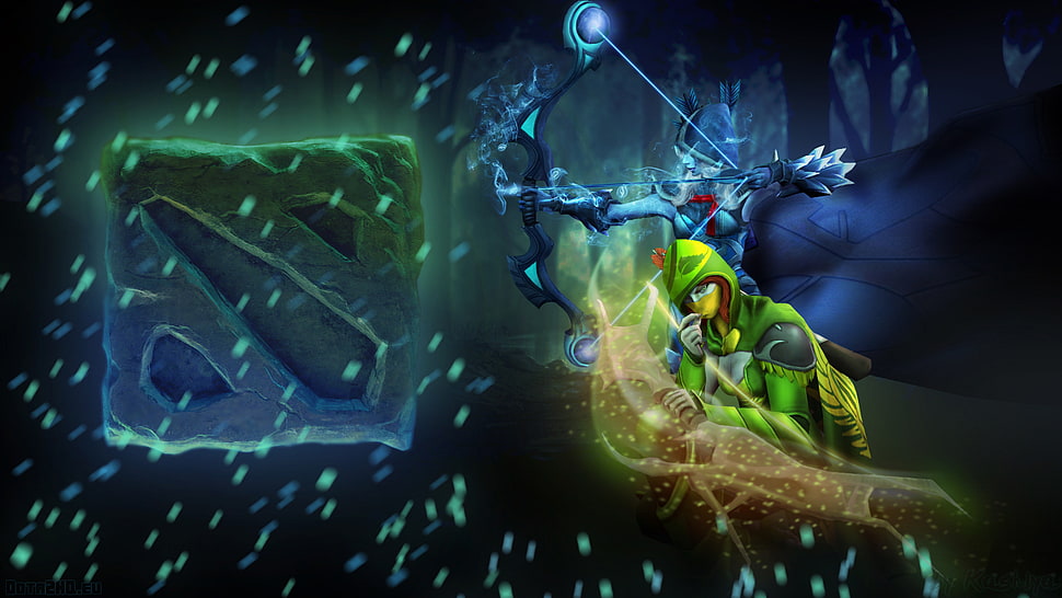 windrunner and drow ranger illustration with DOTA 2 logo HD wallpaper