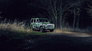 green and gray camouflage SUV, car