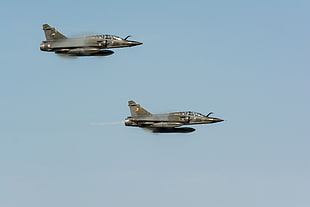 two gray fighter jets, airplane, airshows, military, Mirage 2000