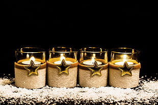 four tealight candles, Candles, Stars, Sparkles HD wallpaper