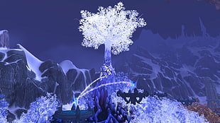 white flowering tree illustration, blue, World of Warcraft, Blizzard Entertainment, video games
