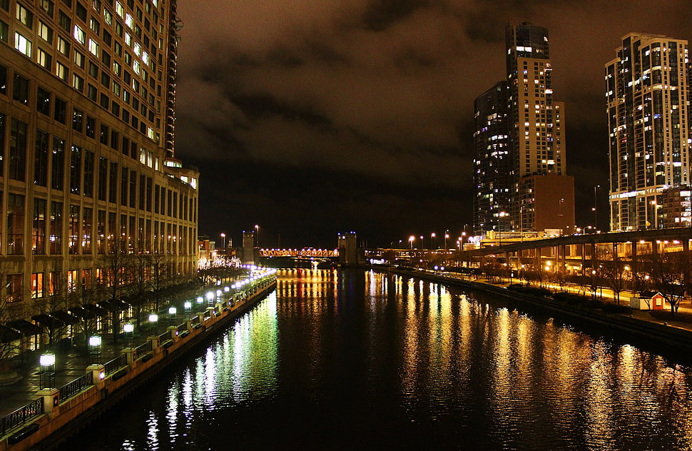 time lapse photography of lighted high rise buildings, chicago HD wallpaper