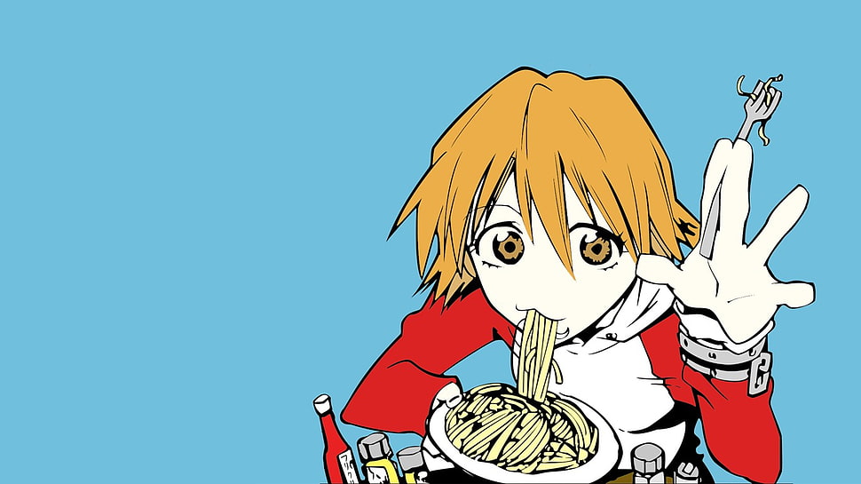 yellow haired male character illustration, Haruhara Haruko, FLCL, anime, noodles HD wallpaper