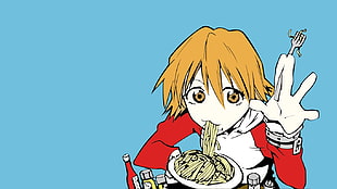 yellow haired male character illustration, Haruhara Haruko, FLCL, anime, noodles