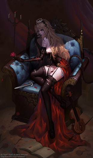 fantasy art, rose, crown, demon HD wallpaper