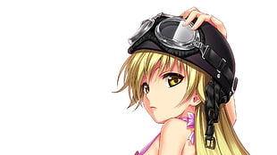 yellow haired woman animated illustration, anime, blonde, yellow eyes, helmet HD wallpaper