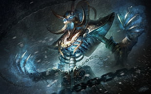 blue and brown skeleton painting, Kel'Thuzad, World of Warcraft: Wrath of the Lich King, Warcraft III