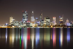 panoramic photography of high rise buildings during nighttime, perth HD wallpaper