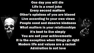 one day you will die text, skull, hourglasses, motivational, demotivational HD wallpaper