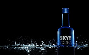 blue Skyy Vodka bottle in body of water