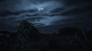low angle photo of stone hill at night HD wallpaper