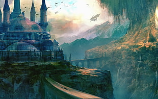 castle illustration, fantasy art, fantasy city HD wallpaper