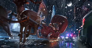 Santa Claus ride on sleigh during nighttime HD wallpaper