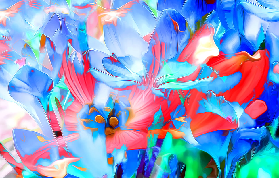 painting of blue and red flower HD wallpaper