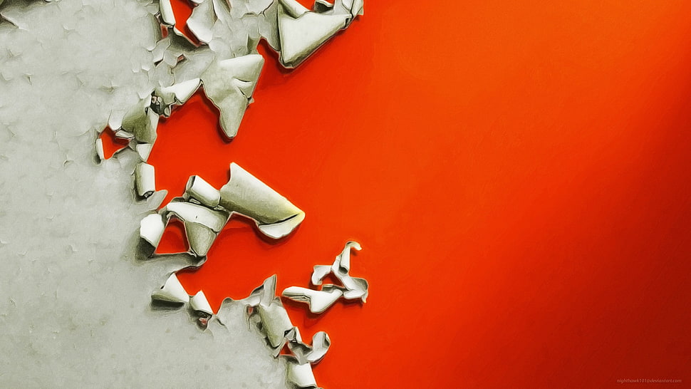 orange paint peeled on white wall HD wallpaper