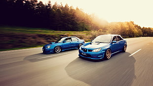 blue Subaru WRX sedan, Subaru, Subaru Impreza WRX STi