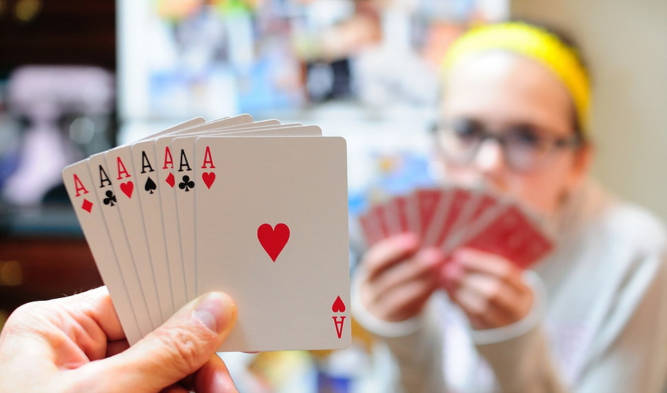 white and red playing cards, playing cards, aces HD wallpaper