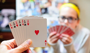 white and red playing cards, playing cards, aces HD wallpaper