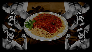 spaghetti served on white ceramic plate HD wallpaper