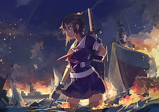 brown haired female anime character illustration, anime, Kantai Collection