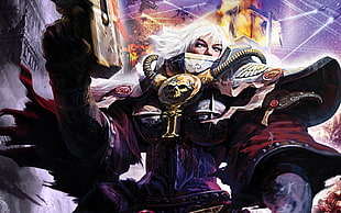 game character holding gun with armor wallpaper, Warhammer 40,000, Sisters of Battle, painting, skull