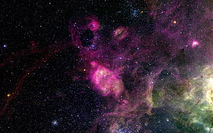 pink and green galaxy, space, nebula