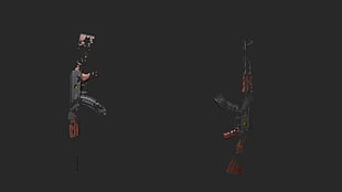 two brown-and-black assault rifles, 3D, weapon