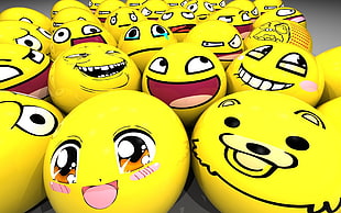 round yellow pillow lot, smiley, memes HD wallpaper