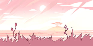 pink grass animated illustration, Steven Universe, cartoon HD wallpaper