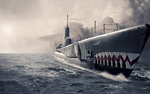 white and black boat with trailer, submarine, vehicle