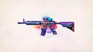 purple and black rifle illustration HD wallpaper