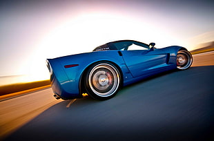blue super car, sports car, Corvette, car, blue cars
