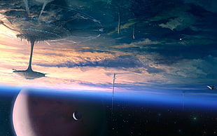 planet with large buildings graphic wallpaper, space, science fiction, Bespin